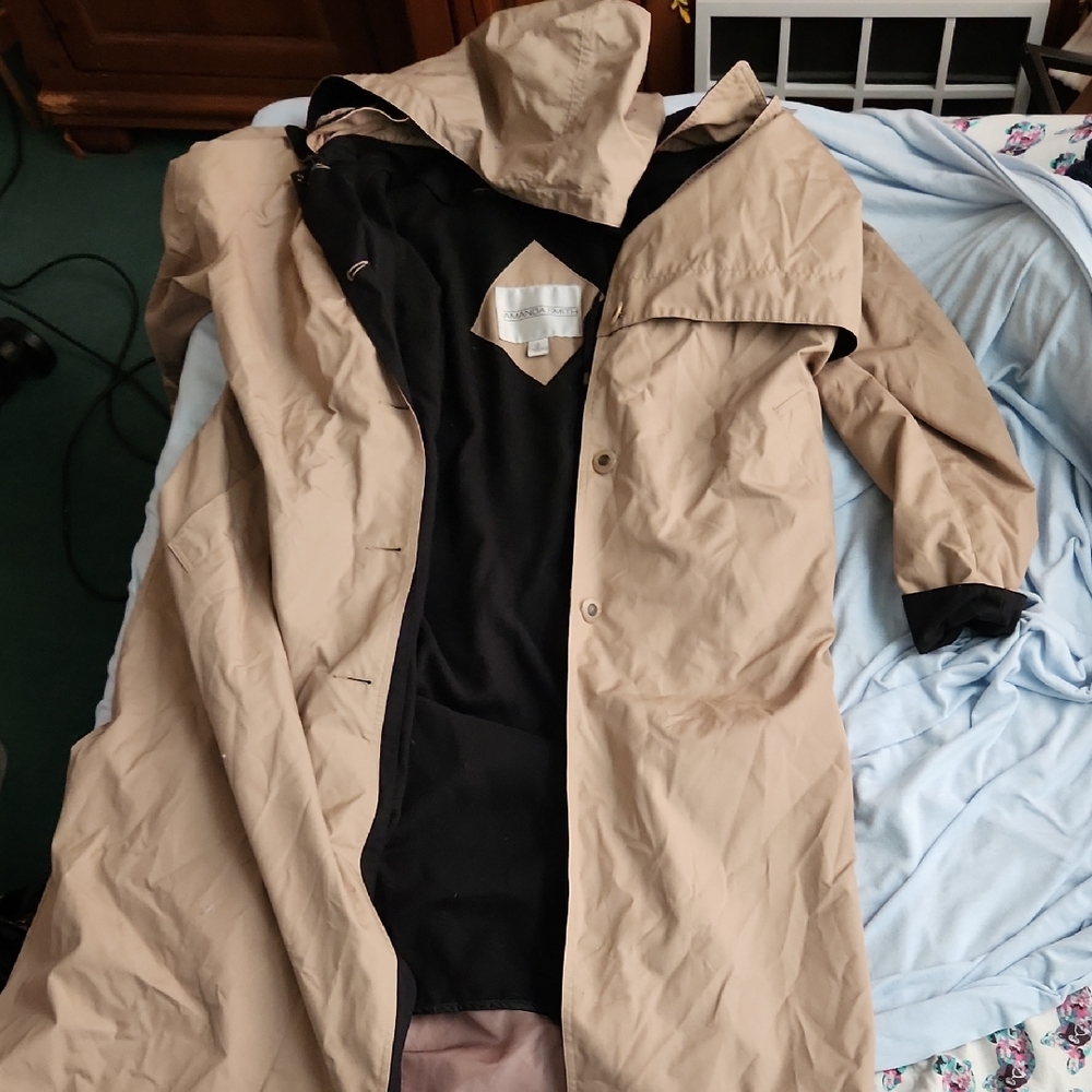 Amanda Smith Tan and Black Trench Coat with Timeless Style